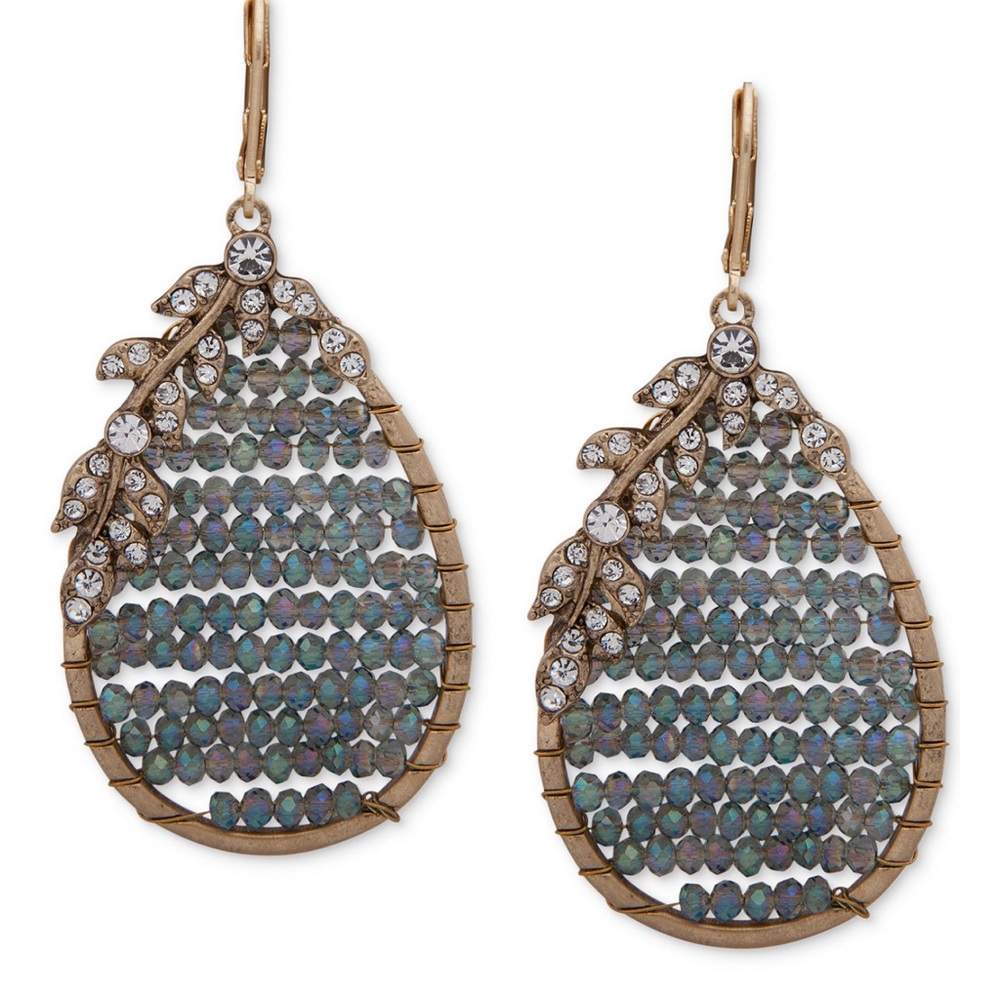 Lornna & Lilly Gold Tono Floral Beaded Teardrop Earrings